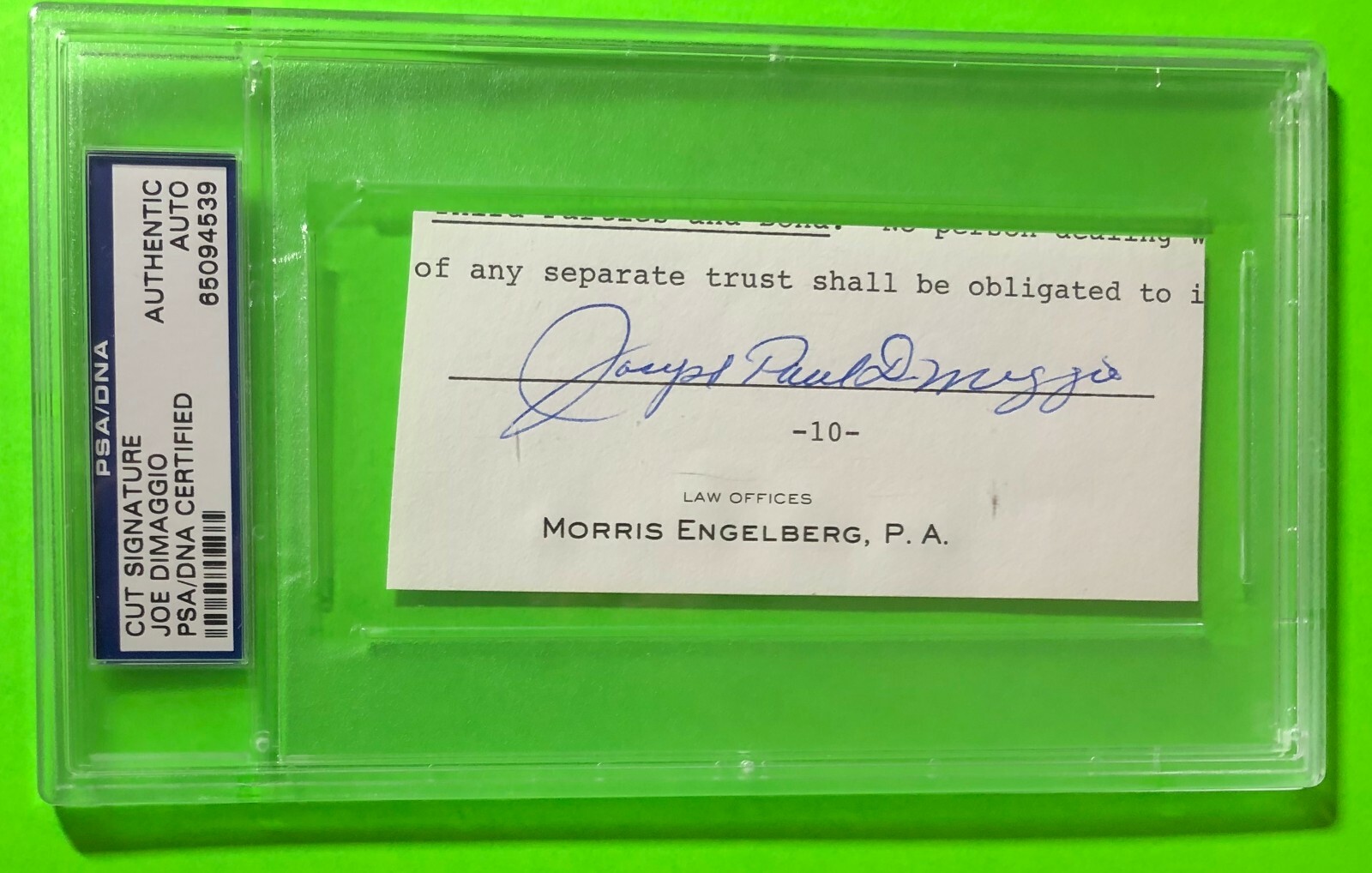 Joe DiMaggio Autographed Signed New York Yankees JOE JOSEPH PAUL DIMAGGIO PSA CUT FULL NAME FROM HIS WILL 1/1 