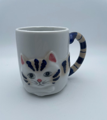 Henriksen Imports 3D Striped Cat Tail Handle Mug Kitty Lovely 9oz Cup 1980'' C94