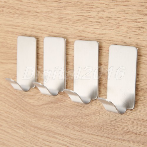 4pc Self Adhesive Sticky Hooks Bathroom Door Wall Storage Hanger Stainless Steel - Picture 9 of 10