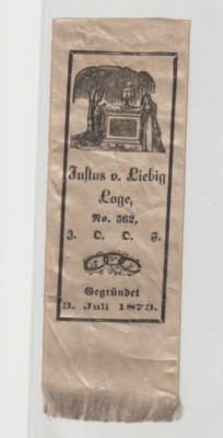 Antique Silk Memorial Mourning Ribbon IOOF Odd Felllows  Justus von Liebig Lodge
