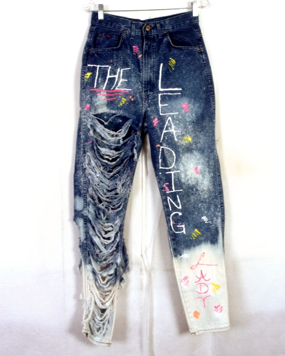 【2plan】Vintage destroyed denim vtg 80s Chic women's High Waist HEAVILY Distressed Destroyed