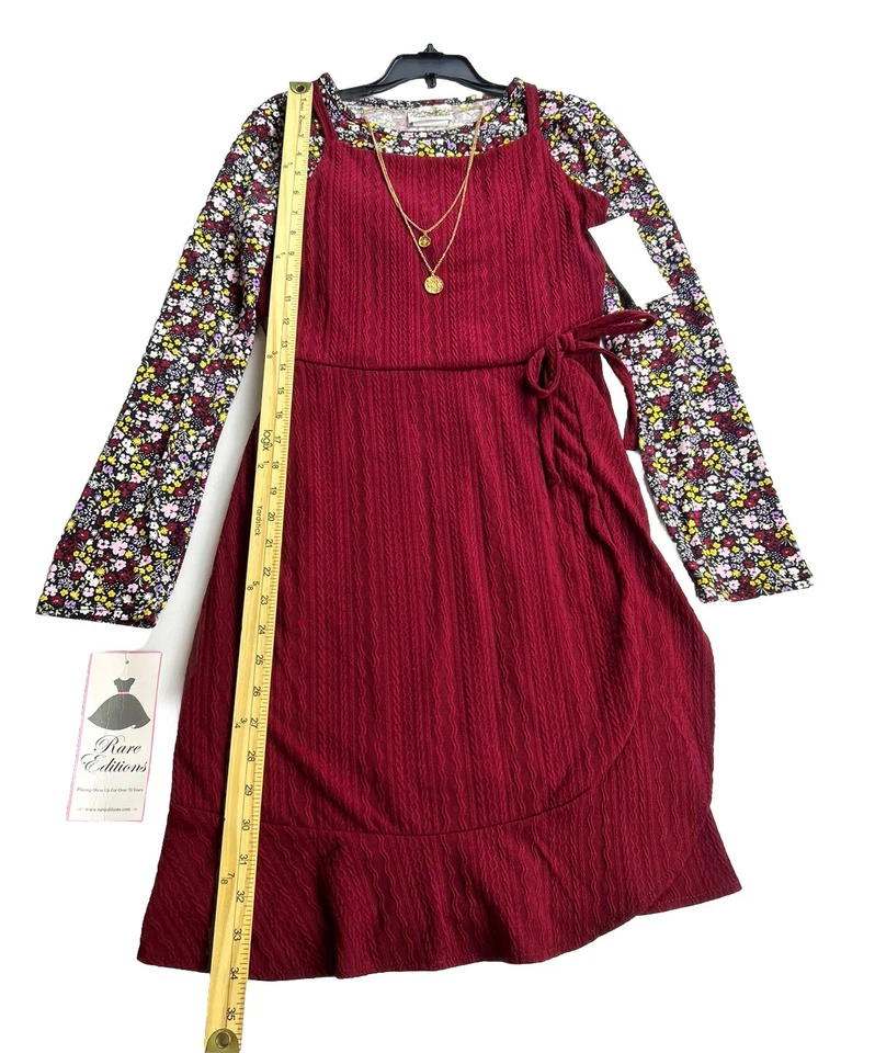 Rare Edition Big Girls Burgundy Knit Holiday Ruffle Trim Dress Size 16, NWT - Image 4 of 4