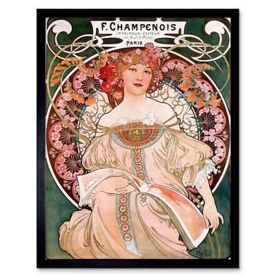 Alphonse Mucha Champenois Altmeister Gemälde 12 x 16 Zoll gerahmter Kunstdruck