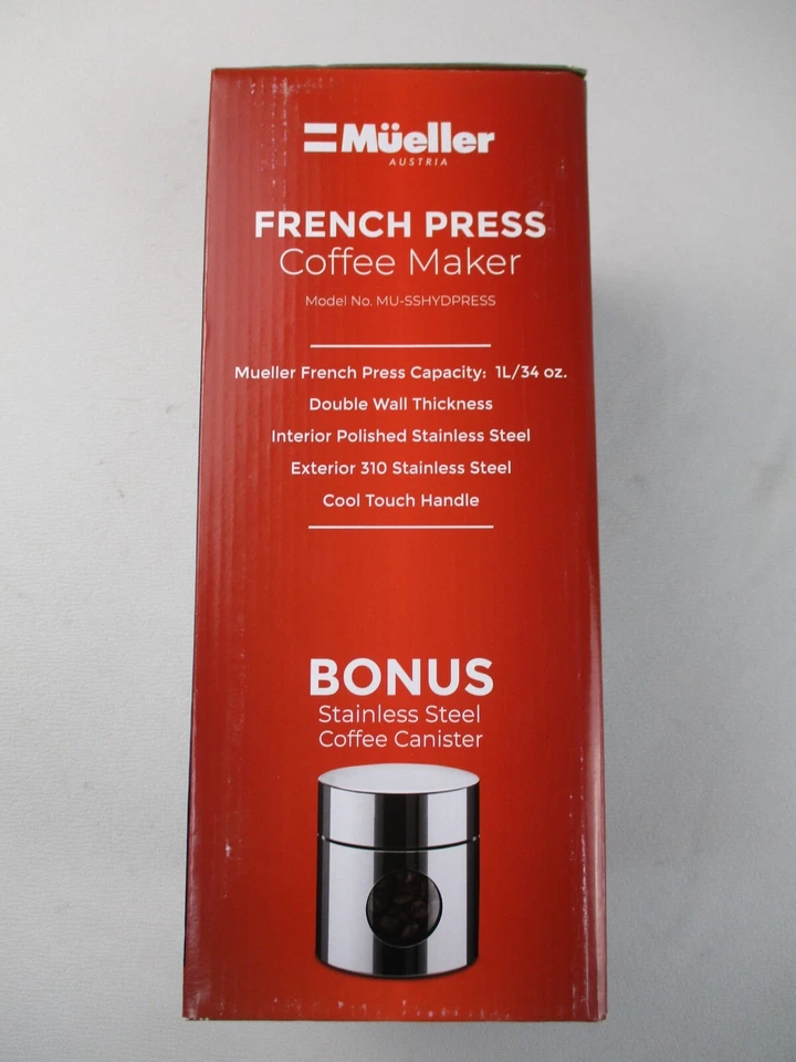 Cafetera Mueller French Press de acero inoxidable 1L 34 OZ MU-SSHYDPRESS Foto 4 de 4