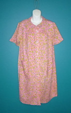 Vtg 60s Snap Front Cotton House Dress Duster FUN MOD Floral Print Sz M/L