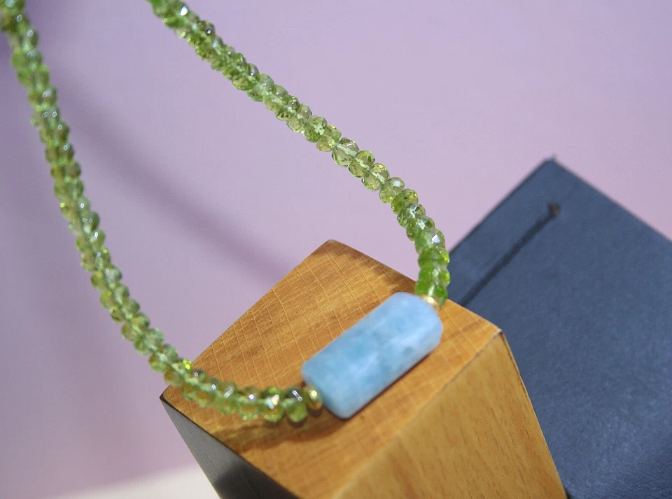 edelsteine24 TOP Natur Peridot & Aquamarin Kette Linsen fac. 925/- Silber! K-66 - Bild 2 von 4