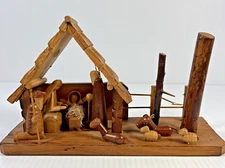 Vintage Wooden Nativity Creche Rustic Primitive Christmas Decoration Stable