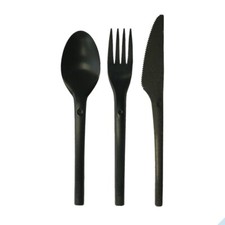 Refork Mehrwegbesteck, Besteck, Mehrweg, schwarz, Messer, Gabel. L&ouml;ffel