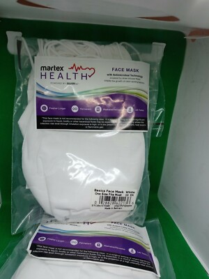 10 Pack Martex Health Face Mask with SILVERbac Technology Solid White (SEALED)