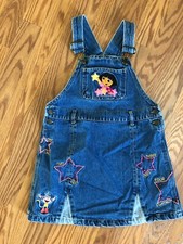 VTG 2003 Dora The Explorer Nick Jr Girls Denim Overall Jumper Size 6/6X