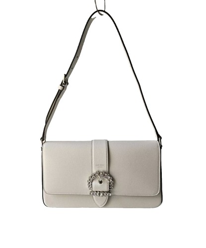 Jimmy Choo Cheri White Milk Top Handle Shoulder Bag Handbag Jeweled Logo Buckle