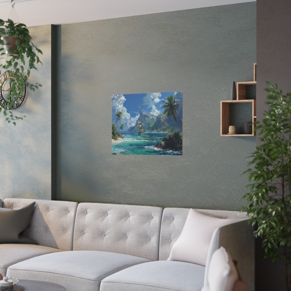 Pirate Ship Fantasy Island Cove Caribbean Island Home Decor Art Poster