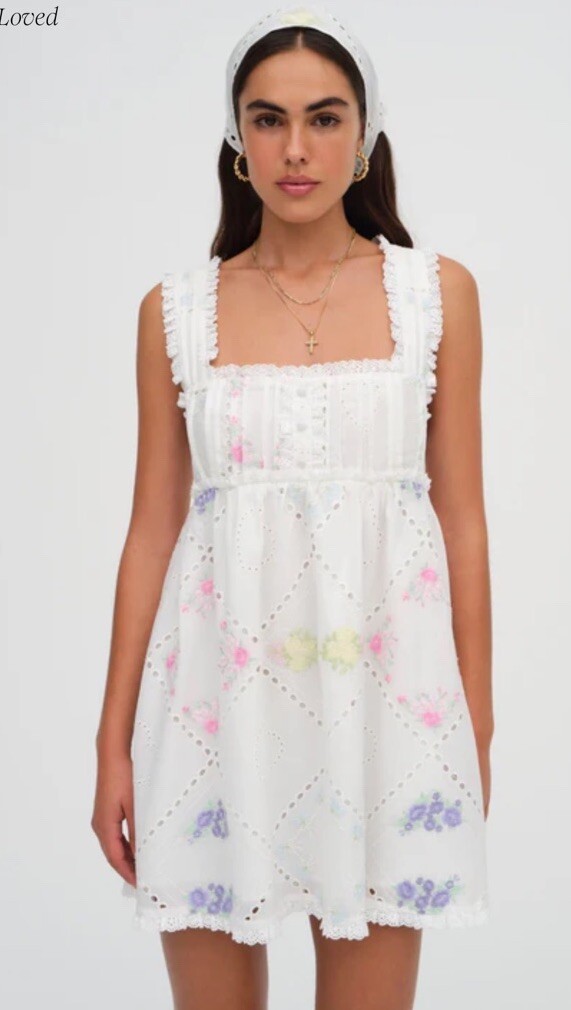 for love and lemons posy embroidery mini dress For Love Lemons Andrea Whimsical Eyelets Embroidered Mini Dress L $249