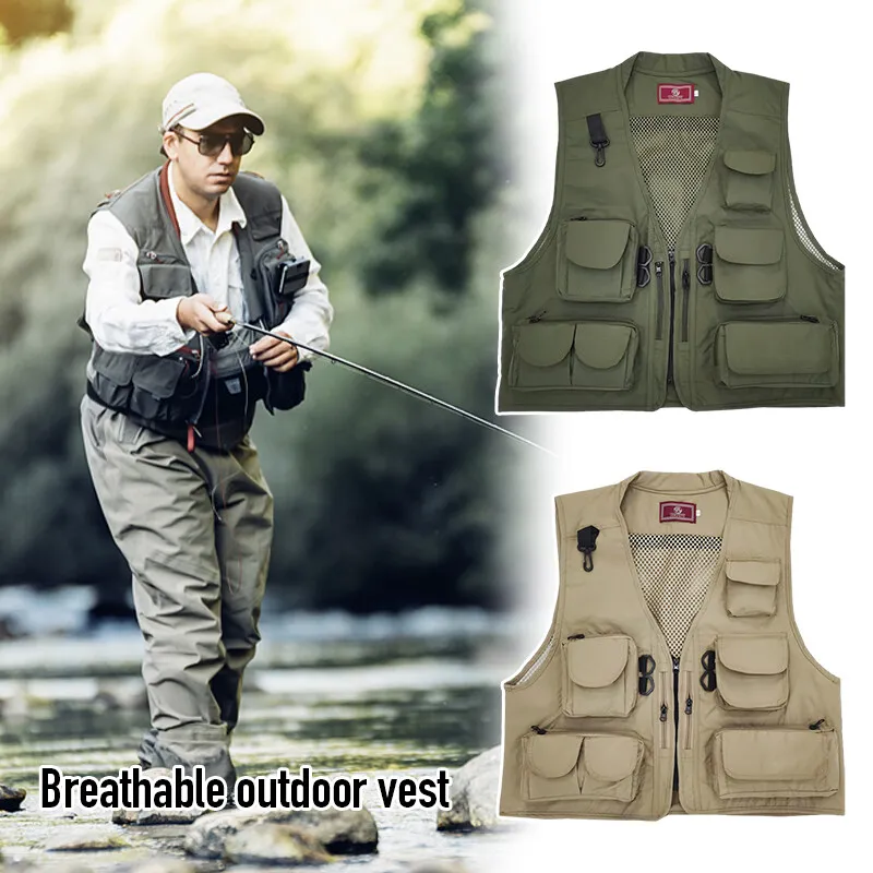 Mens Photographer Waistcoat Tactical Fishing Vest Mesh Cargo Sleeveless  Jacket