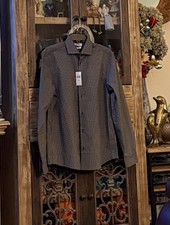Calvin Klein Men's Long Sleeve M Dress Shirt Black Check Grid NWT