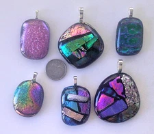 lot of 6 dichroic glass pendant fused  hand made crafted 
