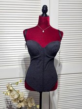 NWT Bali Women's Black Floral Lace Firm Control Slimming Bodysuit Size 36D 3174