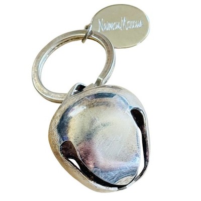 Neiman Marcus Christmas Sleigh Jingle Bell KeyChain Key Fob Holder Silver Plated
