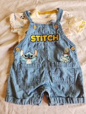 Disney Baby 2-Piece Outfit Set 0/3M Blue Overall T-Shirt Stitch Cartoon
