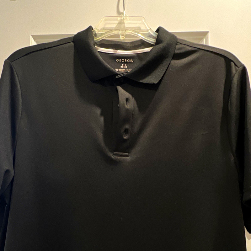 George Men's Black Short Sleeve Polo Shirt Regular Size L Polyester/Spandex