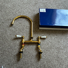 Victorian Plumbing Chatsworth Victorian Bridge Kitchen Tap 2 Lever Gold Brass
