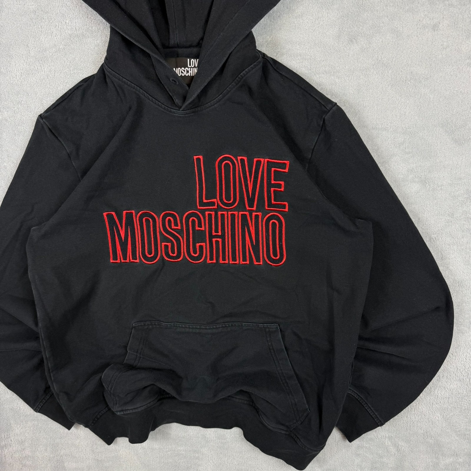 Vintage Love Moschino 2000s Y2K Black Red Script Logo Size Small Pullover Hoodie image 4