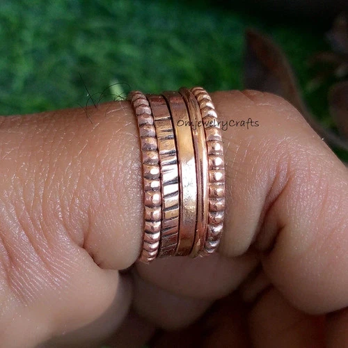 Set of 6 Thin Copper Band Ring, 100% Solid Copper, Stacking Rings , All Size