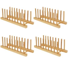 Bamboo Dish Drying Rack Kitchen Cabinet Organizer, Plate Pot Lid Organizer, W...