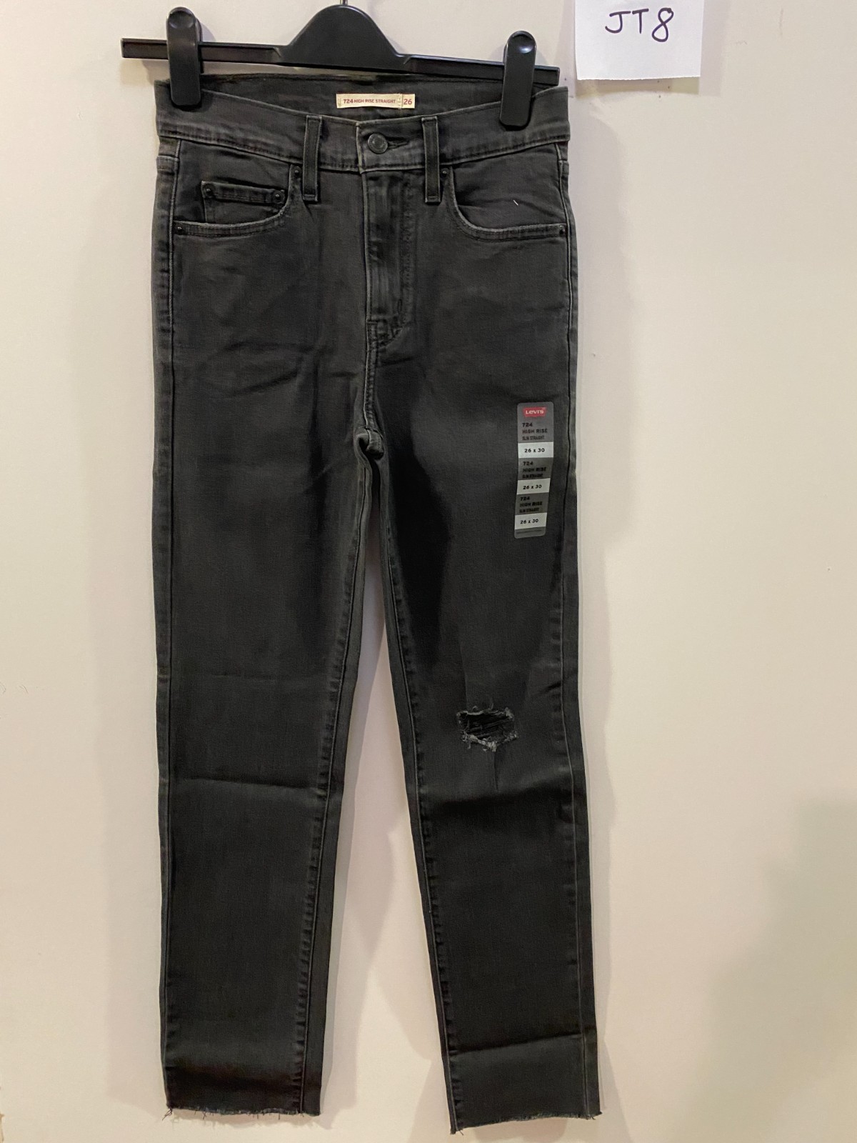 Levis 724 Vaqueros Mujer Talle Alto Ajuste Recto Negro Lavado Con Borde Crudo