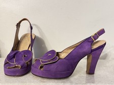 Vtg 40s Sz 6.5 Purple Kidskin Suede Shoes Platform Pumps Swing Dance Rockabilly