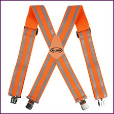Mens Heavy Duty Metal Clip Reflective Safety Work Suspender Braces X back