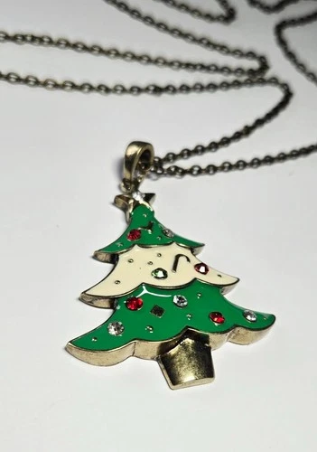 12 Pcs Christmas Tree Pendant Necklaces 24" Rhinestone Holiday Jewelry Lot image 3