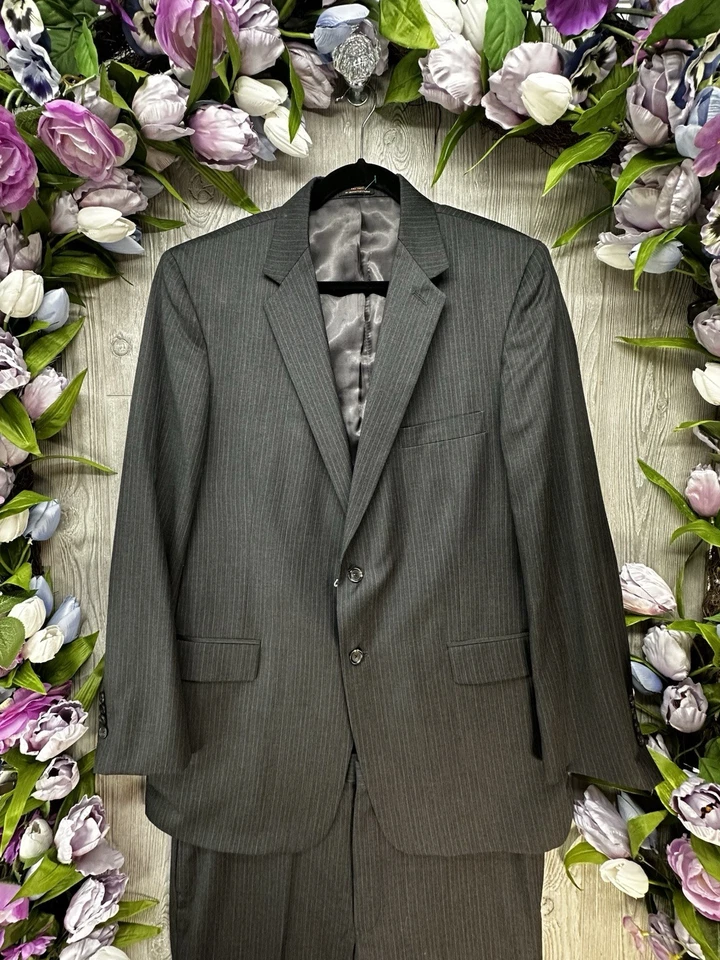 Traje Talla 44L Hombre Y Pantalones 38x29 Conjunto Gris Oscuro Lana Hombres 2 Piezas Hecho en EE. UU. Foto 2 de 4