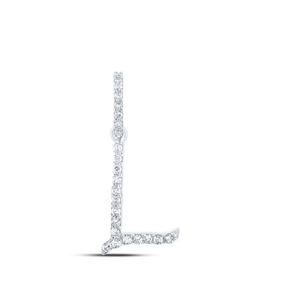 10K Weißgold Damen runder Diamant L Anfangsbuchstabe Anhänger 1/10 cttw