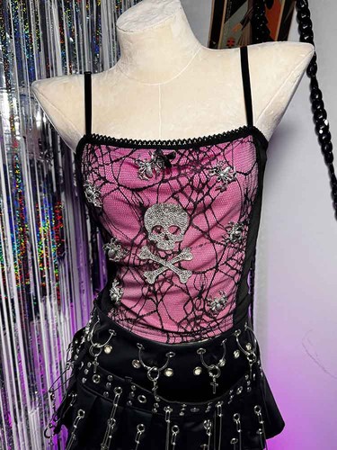 Débardeur Y2K Grunge Emo Noeud Araignée Crâne Goth Streetwear Tendance - Bild 2 von 14