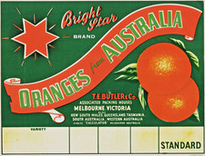 BRIGHT STAR - Oranges Original Fruit Crate Label  Melbourne, Victoria Australia