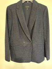 Talbots Deep Gray/White Striped Wool Blazer Double Breasted Sz. 6 Extra Buttons