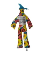 Original Dammit Doll Plush Stress Reliever 12” Floral Hippy Blue Hair 70’s