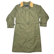 Towne by London Fog Trench Coat Mens 42 Long Olive Raglan Belted Tan Collar