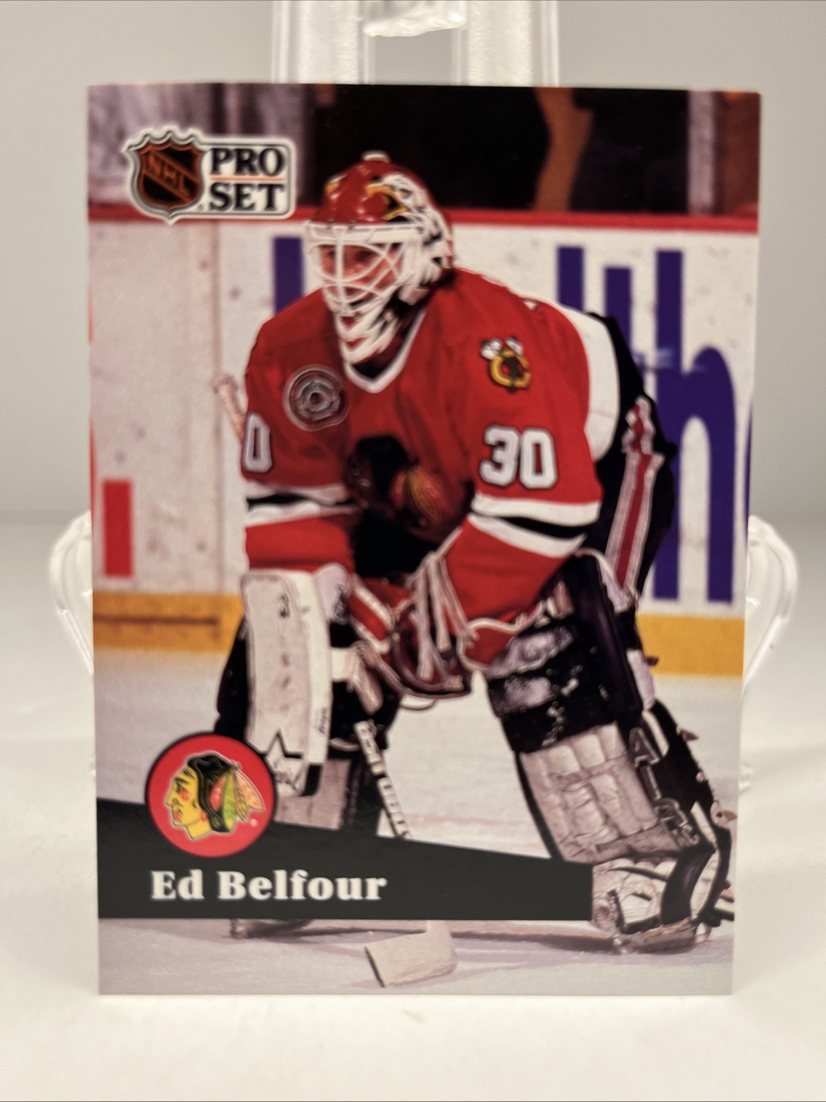 1991-92 Pro Set #43 Ed Belfour Chicago Blackhawks Goalie French NHL