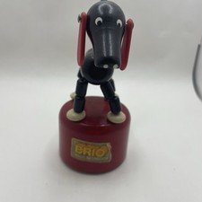 BRIO Dachshund Wood Black Dog push up toy puppet Vintage Made in Sweden MCM