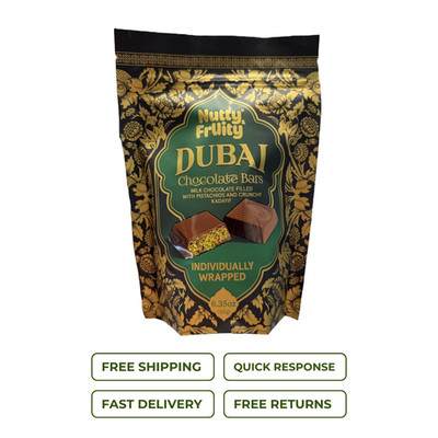 Nutty & Fruity Dubai Style Chocolate Bars 180g Pistachio Cream Filling Crispy Ka