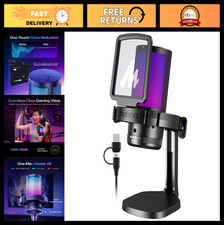 USB Gaming Microphone with Noise Cancellation, RGB, Mute  Gain for PC, Streamin
