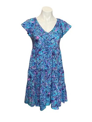 Lilly Pulitzer Kawai Flutter Sleeve Swing Dress Breakwater Blue Shells N Bells -