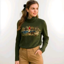 Vintage Lauren Ralph Lauren Intarsia  Dog Fishing Sweater Cashmere Blend Sz L