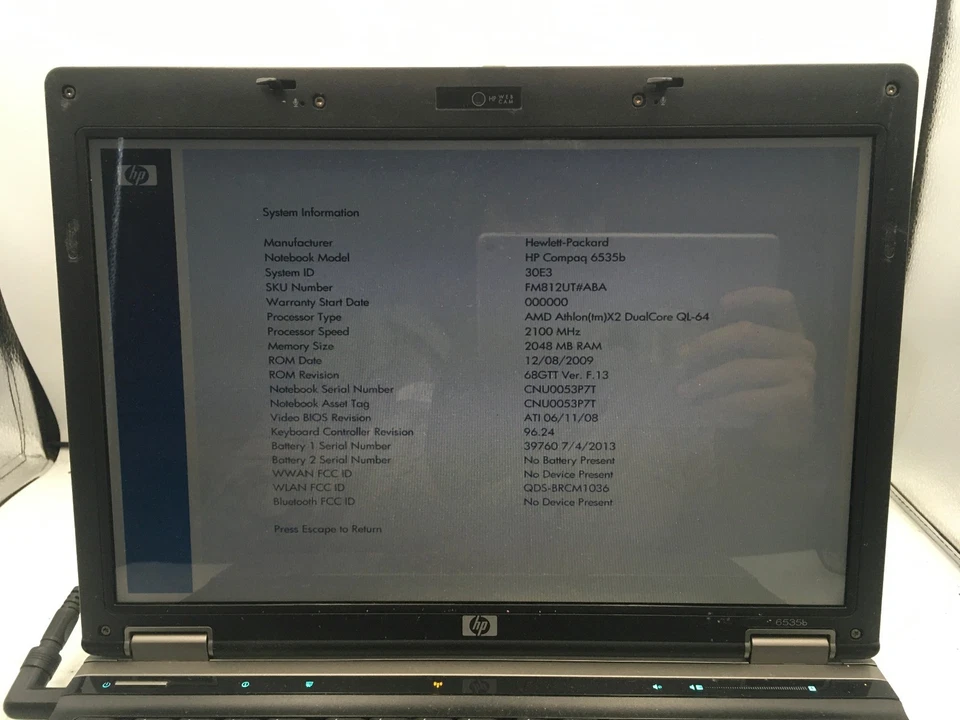 HP COMPAQ 6535B - FOR PARTS/BIOS LOCK - AMD ATHLON X2 - 2GB RAM - NO OS -READ-BB - Image 2 of 4