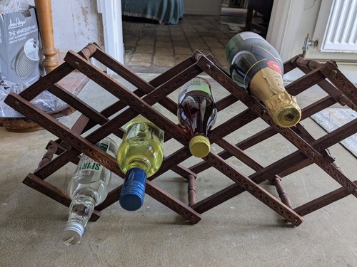 Vintage Folding Freestanding Carved Wooden Wine Rack Accordion 10 Bottle Holder - Picture 7 of 7