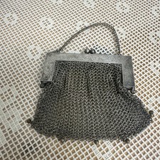 Antique Purse/Marked German Silver/ Mesh Metal/ Medieval Style/ Chain mail