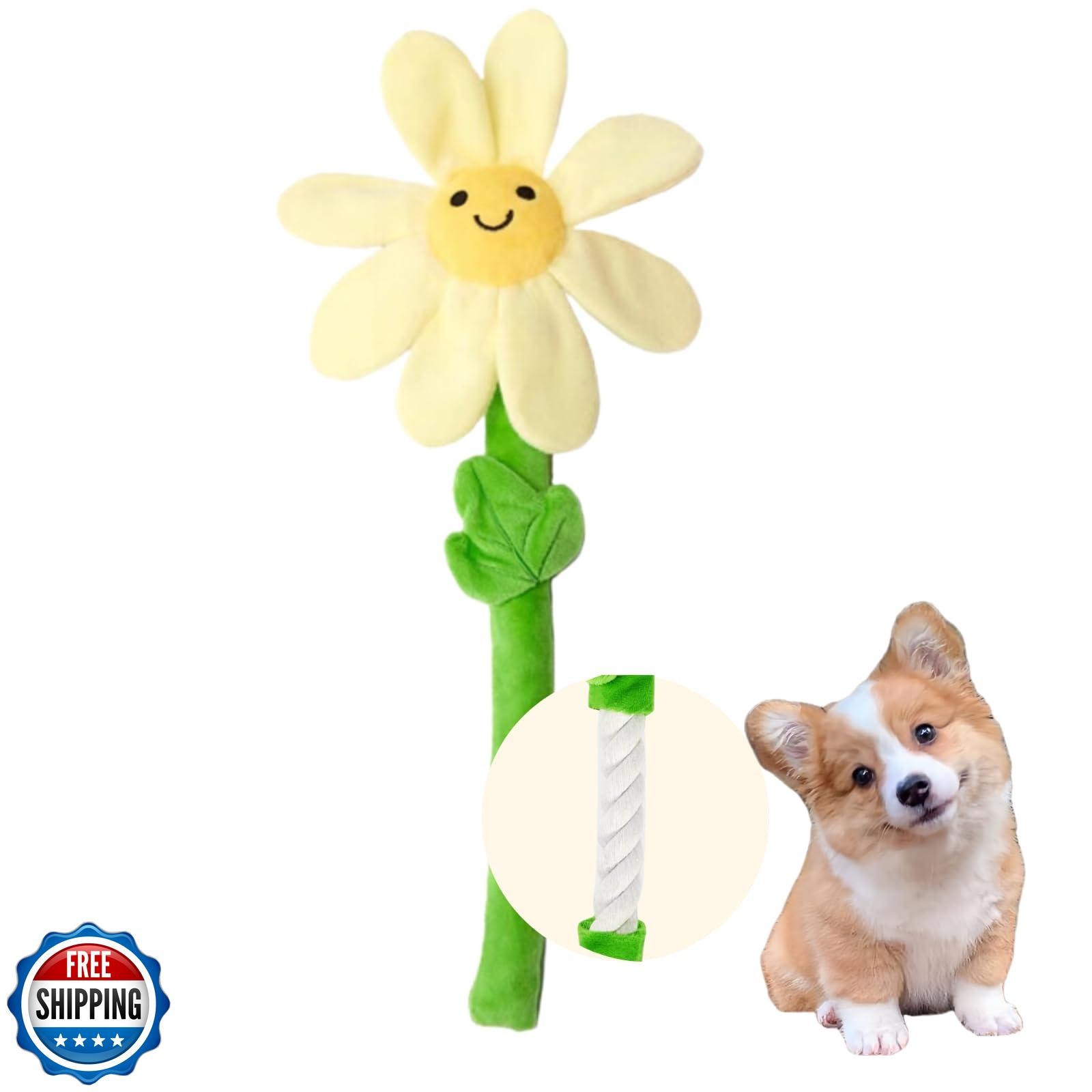 CECE PAW Interactive Puppy Plush Toy with Crinkle Flower Rope and Chew Teether for Dogs