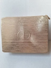 CHRISTIAN DIOR CD Logo Pouch Jewelry Cosmetic Box Case Polyester Champagne Gold